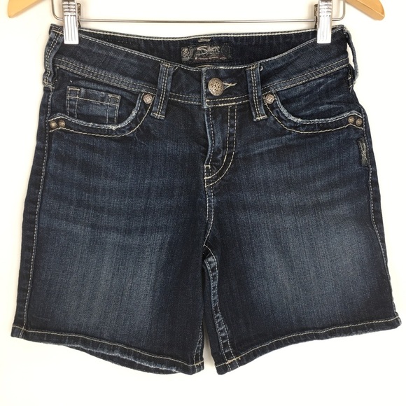 Silver Jeans Suki Mid Shorts Dark Wash Casual Western Denim Shorts Women’s Sz 27 - Picture 3 of 12